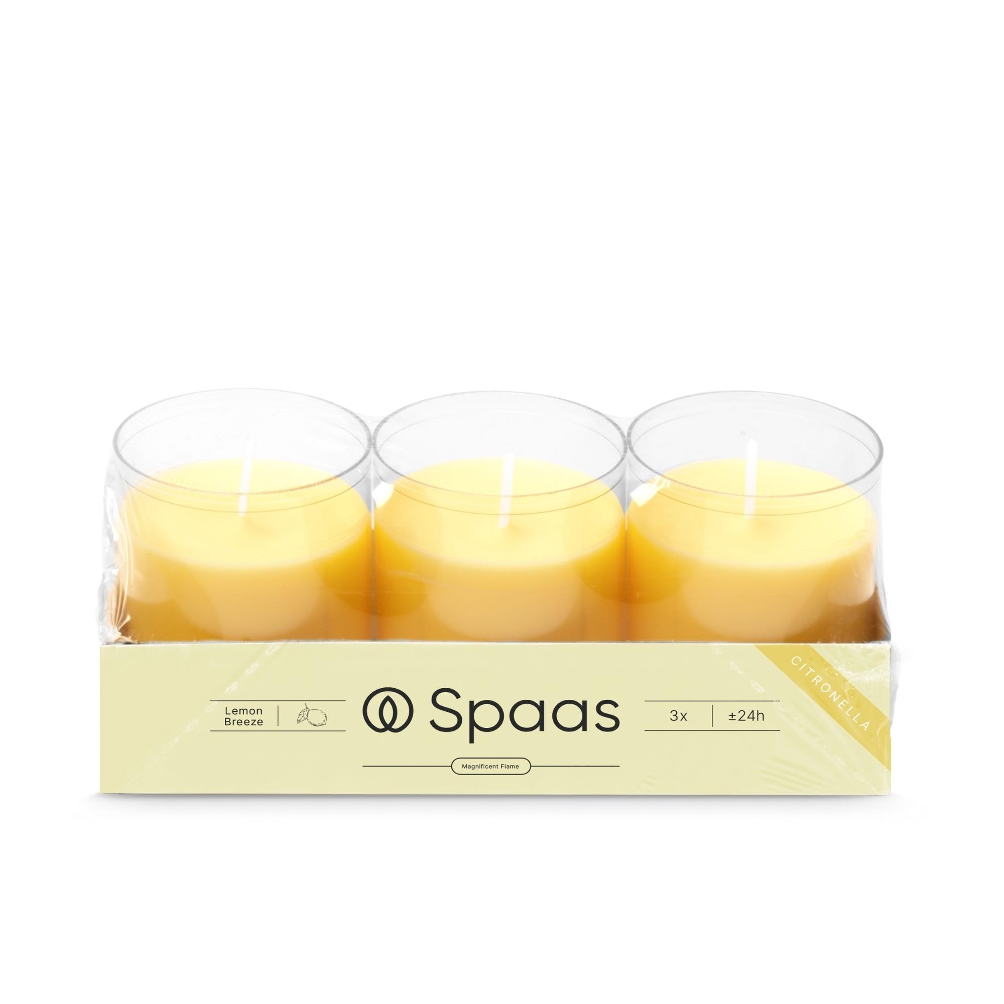 Spaas Light Yellow 3 Citronella Scented Refills, ± 24 Hours, Lemon Breeze