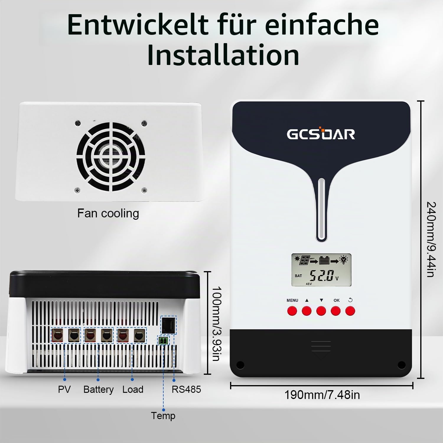 MPPT Laderegler 60A 12V/24V/48V Auto Max PV 150V LCD Display, mit WiFi Adapter App Fernüberwachung Solar Laderegler für Blei Säure LiFePO4 Lithium