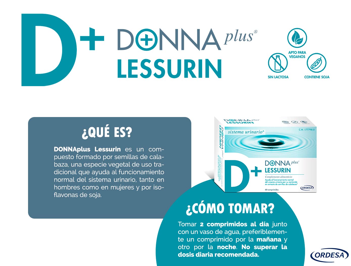 DONNAplus Lessurin | 60 Tabletten | Nahrungsergänzungsmittel für das Harnsystem und Urinverlust mit Kürbissamen und Sojasamen