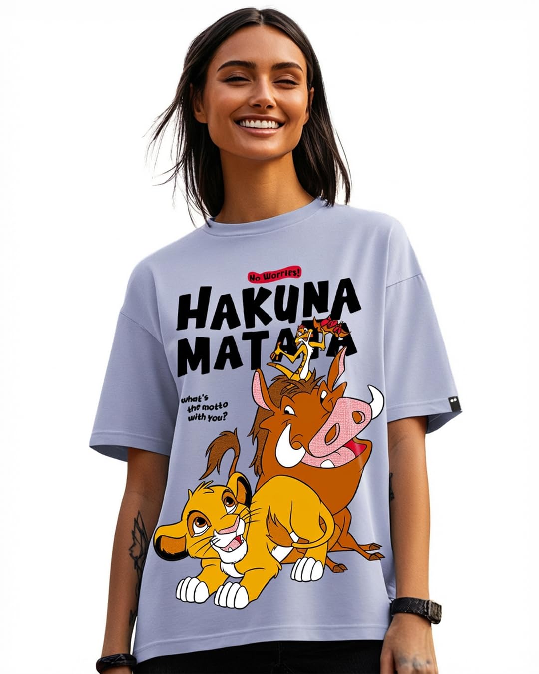 bewakoof Official Disney Merchandise Hakuna Matata Women's 100% Cotton Graphic Print Oversized Fit Round Neck T-Shirt-picture-20