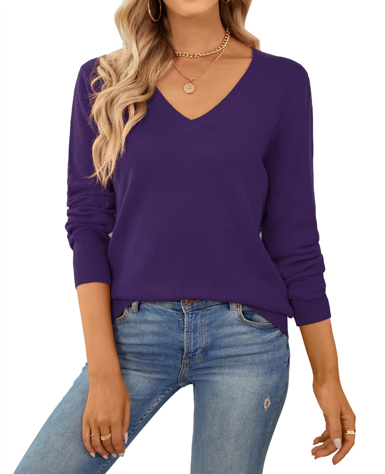 QUALFORT Women's 100% Cotton Sweater Lightweight Long Sleeve Pullover
