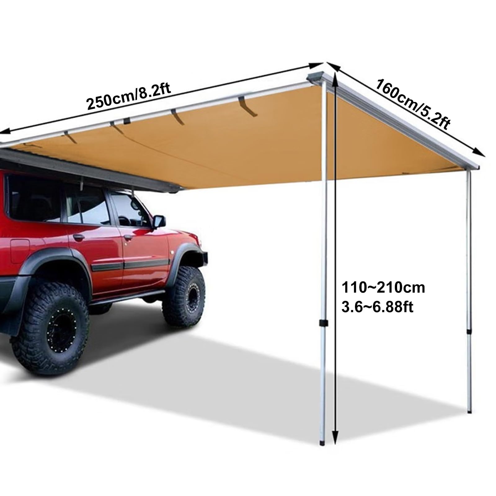 Ausziehbare Auto Markise, wasserdichte Auto Zelt Overland Camping, 420D Oxford-Stoff, Wetterfestes UV50+ Vorzelt Wohnwagen mit Tragetasche für Auto SUV Wohnwagen Camping Outdoor (Size : 160x250cm/5.2