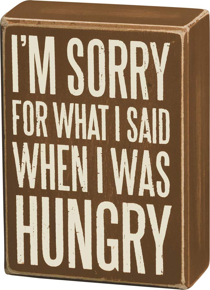 Primitives By Kathy Brown and White Distressed Box Sign, When I was Hungry