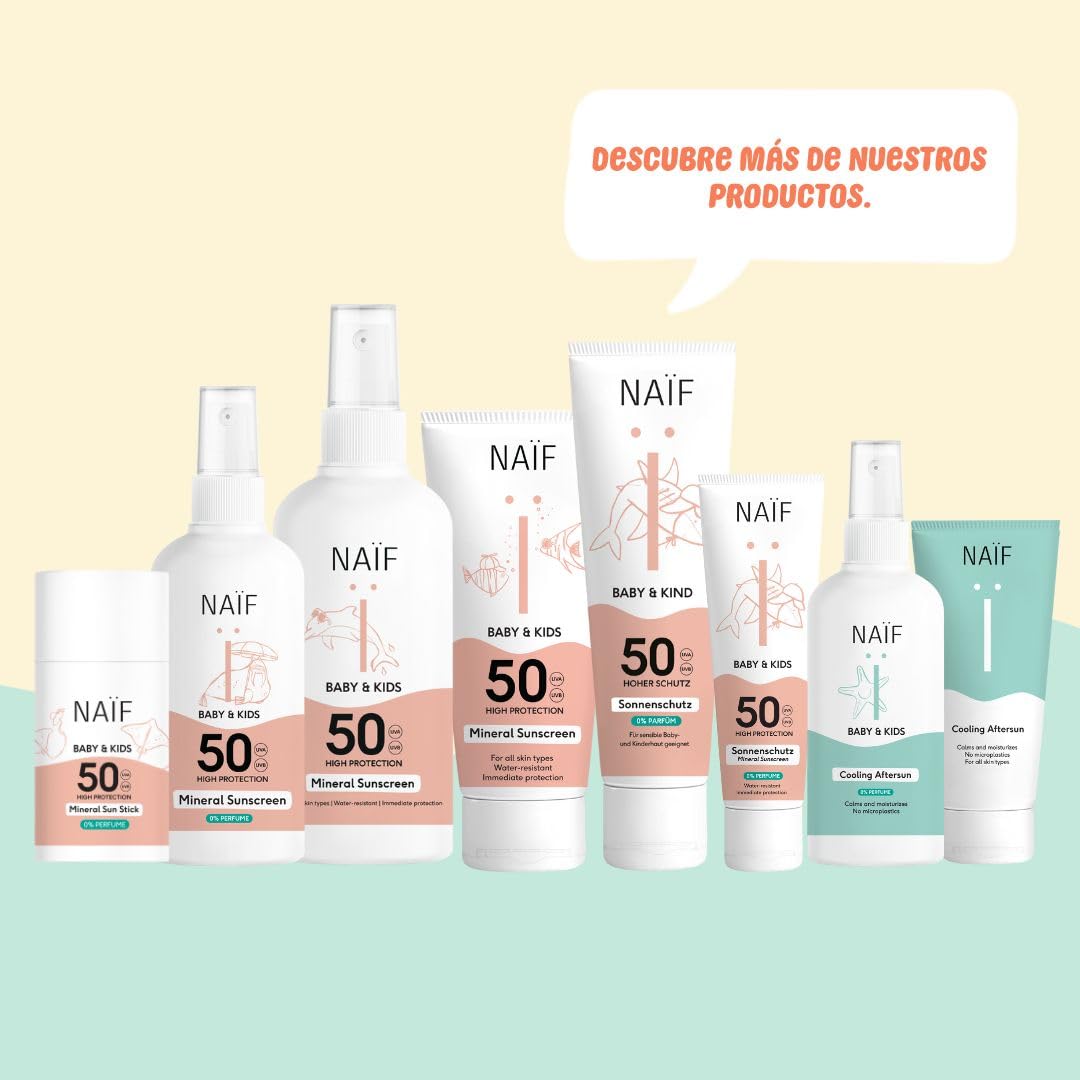 Naïf Protector Solar Mineral para Bebés y Niños – FPS 50, sin perfume, protección UVA/UVB, resistente al agua, dermatológicamente probado, sin microplásticos – 100 ml