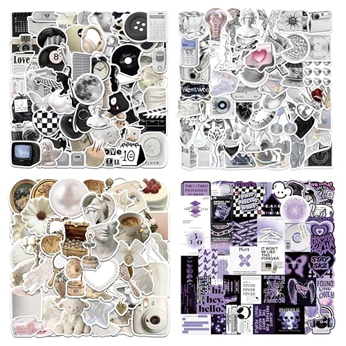 sulanmo 237 Autocollants Scrapbooking Aesthetic VIntage Noir Violet, Stickers Imperméable Vinyle Coloré Vintage Pour Valise, Ordinateur, Voyage, Scrapbooking, Skateboard, Guitare