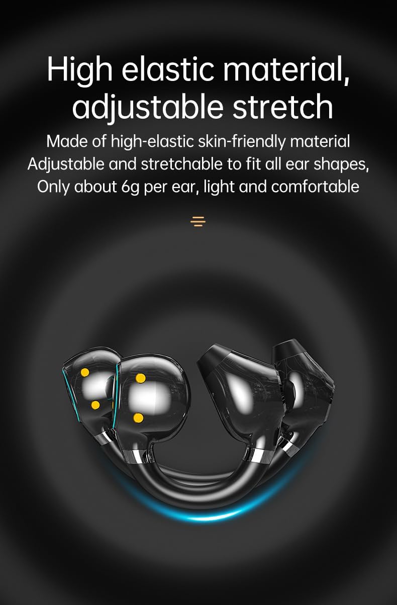 Clip On Earbud Open Ear Headphones Wireless Bluetooth 5.3 Headphones,48H Playtime IPX5 Waterproof Wireless Earbuds, Snug Fit for Workout Driving Walking with Phone,Black