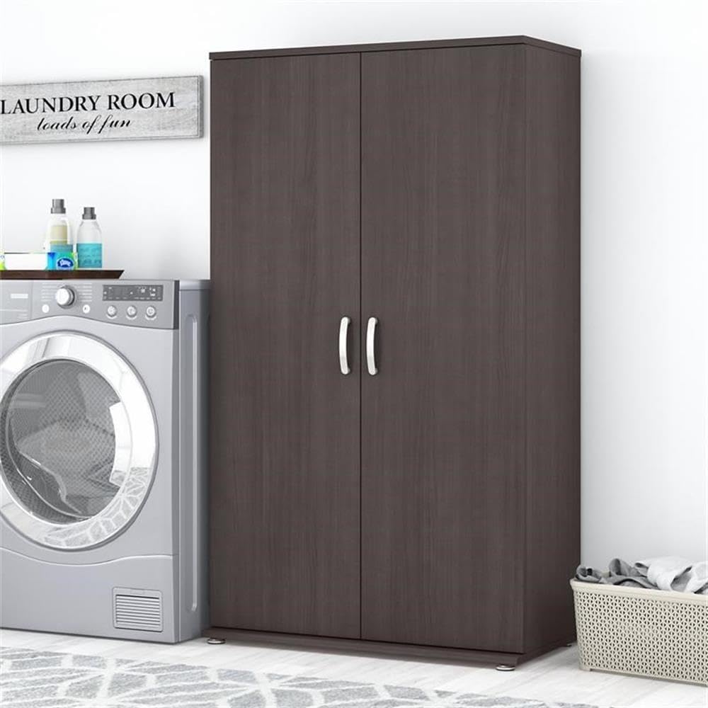 Bush Business Furniture Universal Tall Linen Cabinet with Doors and Shelves in Storm Gray