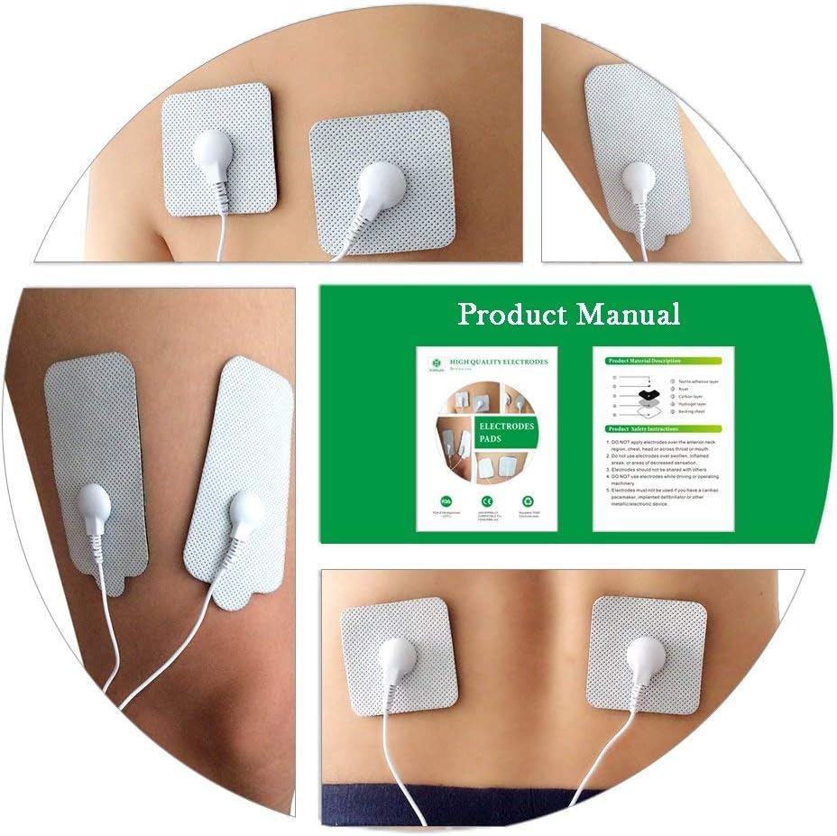 WillHealth TENS Unit Electrodes Pads -12 Piece Snap Electrode Pads for TENS/EMS Digital Therapy Machine Muscle Stimulator Pain Relief Massager - 8pcs 2" Square + 4pcs 2 x 4 Rectangular Massage Pads