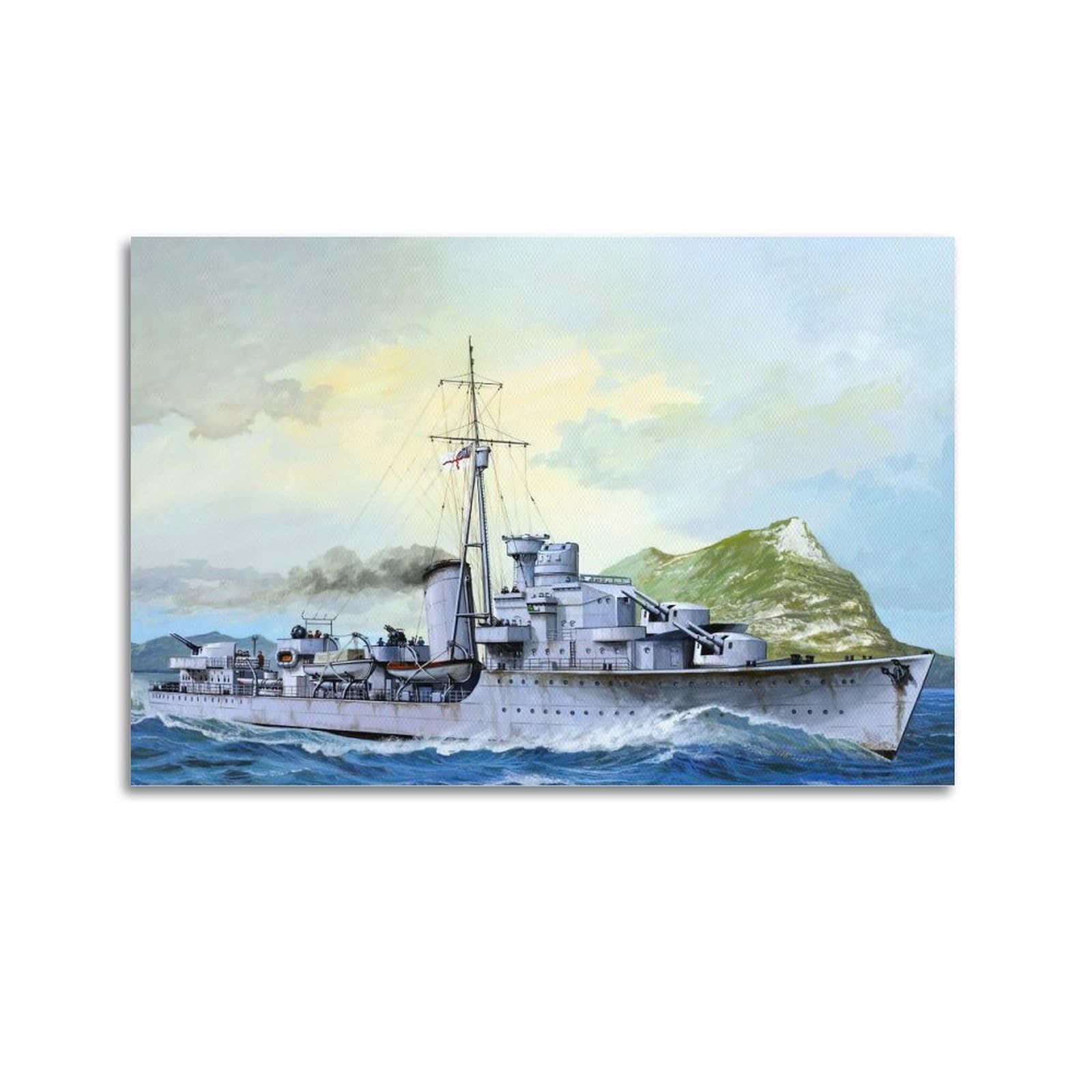 KYTIN WWII Vintage Battleship Poster 1941 HMS Kelly Decorative Painting Canvas 16x24inch(40x60cm)
