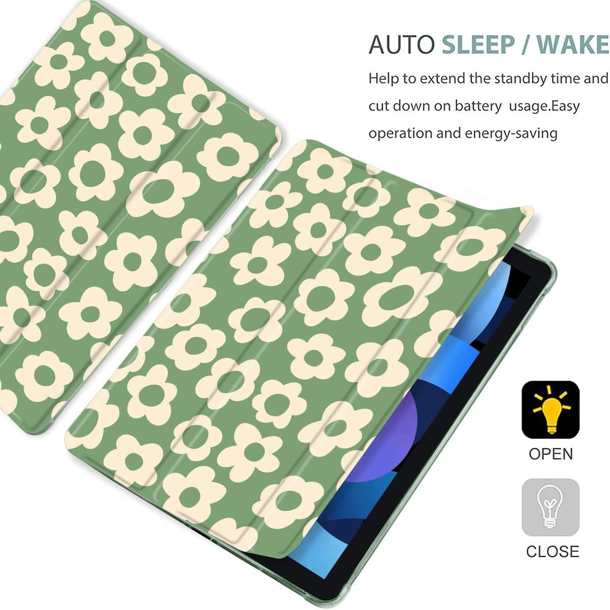 MAYCARI Green Flower Case for iPad Pro 11 Inch Case 2022/2021/2020 with Pencil Holder, Cute iPad Pro 4th/3rd/2nd Generation Protective Case with Soft TPU Green, Auto Sleep/Wake Slim Shell