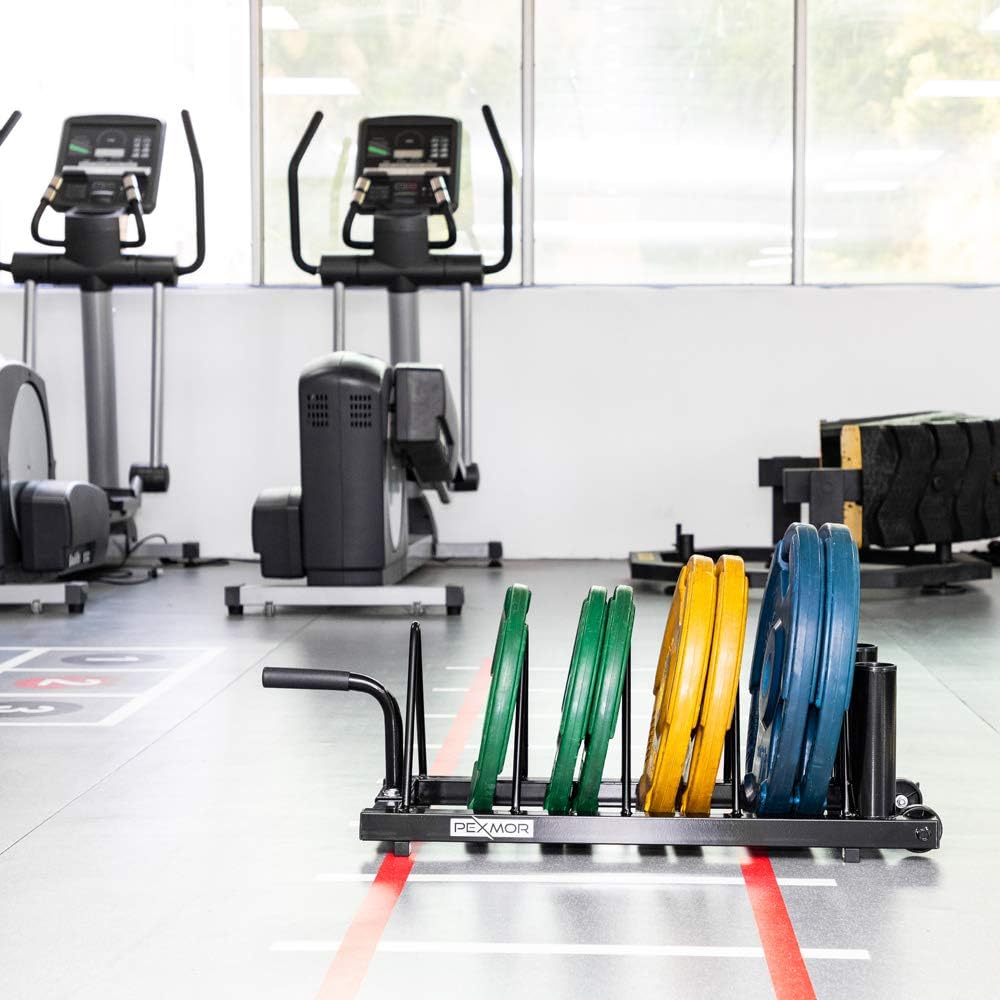 PEXMOR Weight Plate Rack with Barbell Holder, Olympic Barbell Plate Rack 2 Inch with Wheels, Weight Plate Holder : Sports & Outdoors