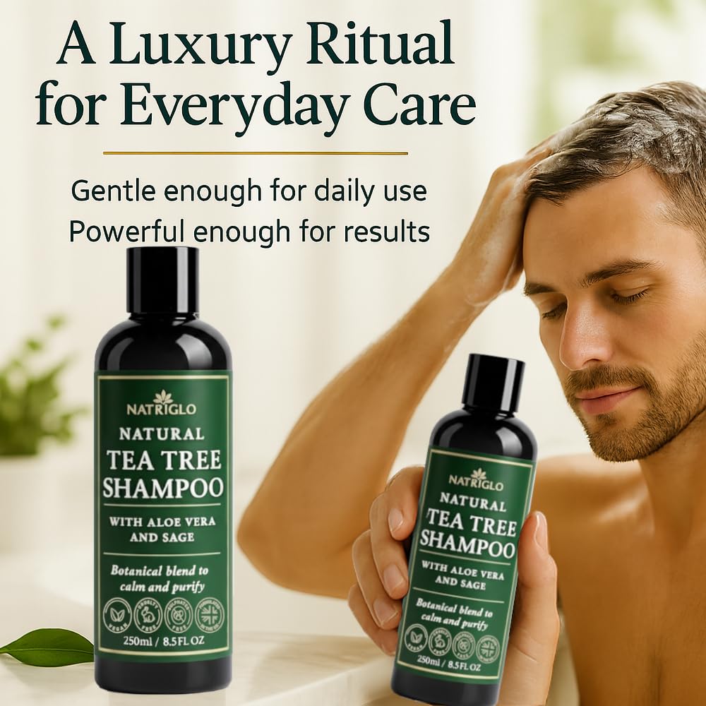 Organic Tea Tree Oil Shampoo | Anti Dandruff | Sulfate Free Shampoo for Itchy Scalp, Dry, Flaky Hair | Sensitive Scalp Care | Natural, Vegan, SLS Free, Cruelty Free | Women | Men - Image 6