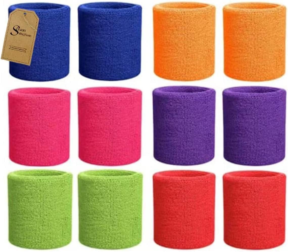 12 Pieces Sweatbands Sports Wristband Sweat Band for Men and Women, Good for Tennis, Basketball, Running, Gym, Working Out for Gym Sports Tennis Running