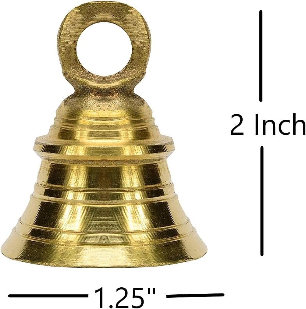 Brass Decorative Hanging Bell for Festival Home Temple Decoration with J Hook (Pack of 6, 2 Inch)