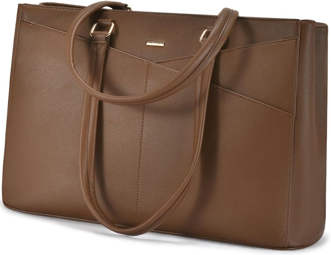 LOVEVOOK Laptop Bag for Women 15.6 Inch Tote Bags Waterproof Leather Briefcase Computer Women Business Office Work Bag,Chocolate