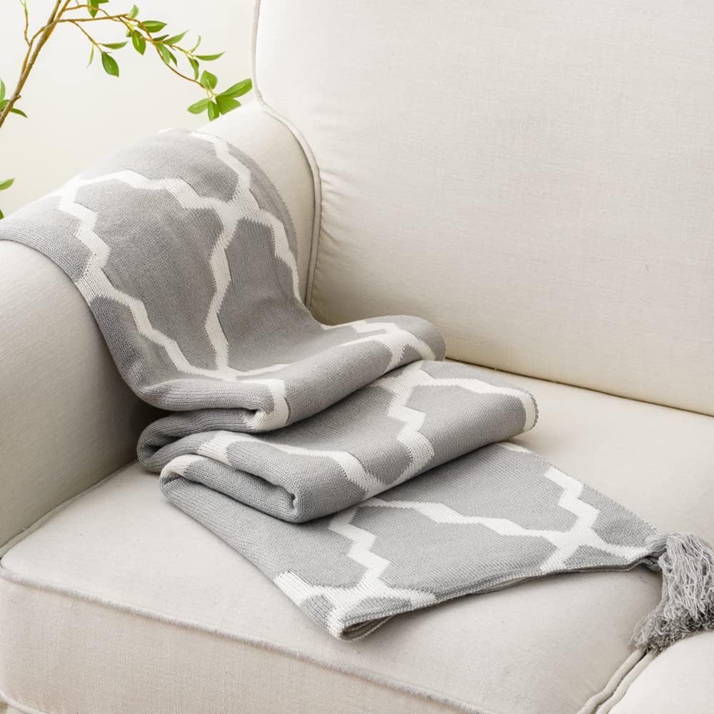 BATTILO HOME Ogee Pattern Throw Blanket, Knitted Grey Throw Blankets Soft Cozy Decorative Throw Blanket for Couch Sofa Chair Bed, 50x60 Inch