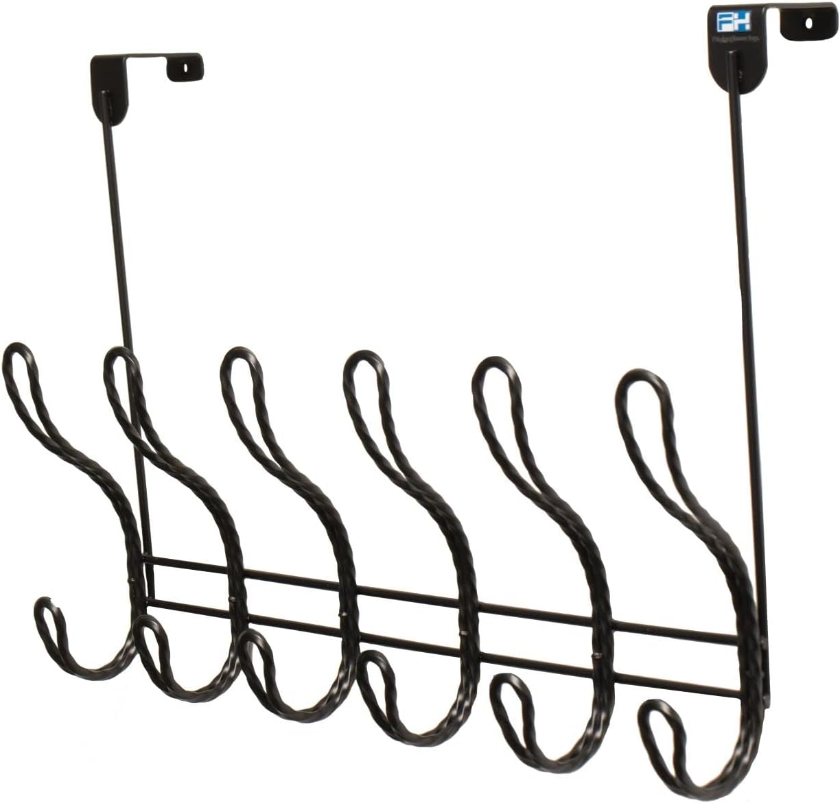 Twisted Design Over The Door Hook Rack With 12 Hooks - Towel, Coat Hanger for Bathroom, Bedroom or Laundry Room (Black)