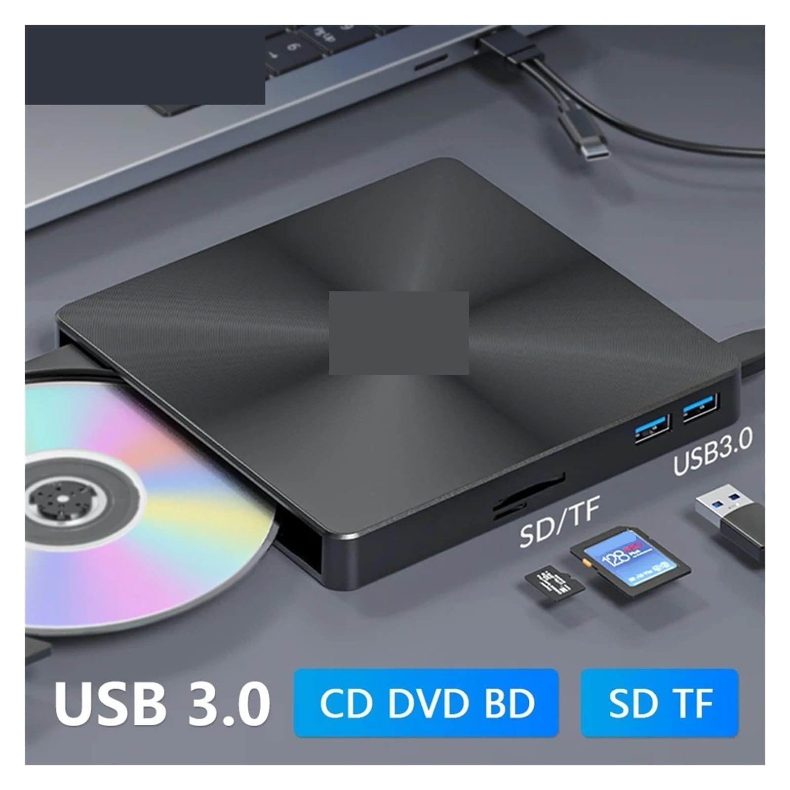 Portable 5 "CD R/RW ROM DVD RAM DL Lecteur De Disque Graveur Enregistreur Lecteur Optique Externe Boîtier for Ordinateur Portable(A with Hub)