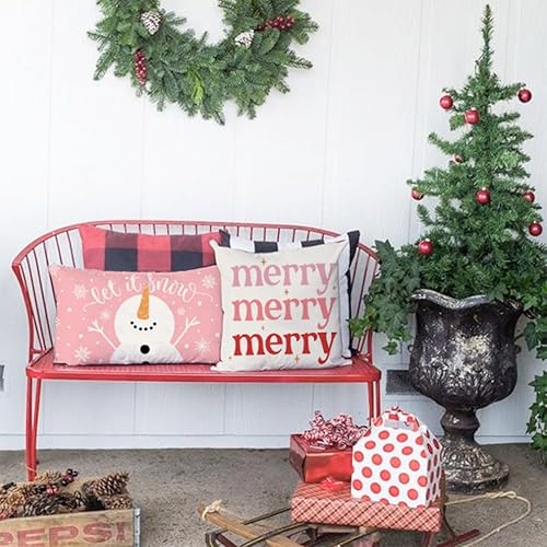 Miniatura 10 de Juego de 4 fundas de almohada de Navidad azules de 12 x 20 pulgadas, diseño de muñeco de nieve de Papá Noel, muñeco de nieve, árbol de Navidad,