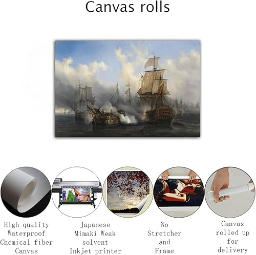 Miniatura 6 de Cuadro de arte de pared de batalla naval, barco pirata, velero, póster impreso, lienzo moderno, hogar, sala de estar, oficina, decoración (32 x 48