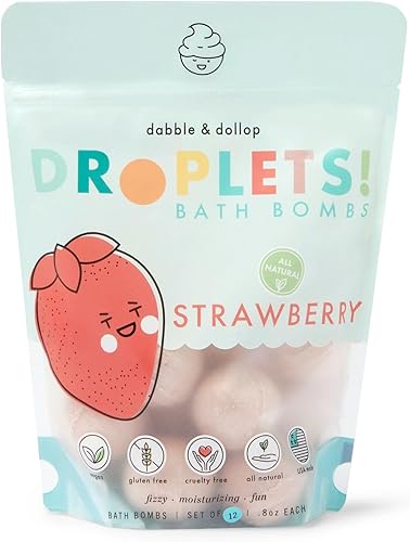 Miniatura 1 de Dabble & Dollop Bombas de baño de fresa, 100 % naturales para niños, fabricadas en Estados Unidos, espumosas, hidratantes, divertidas gotas, sin