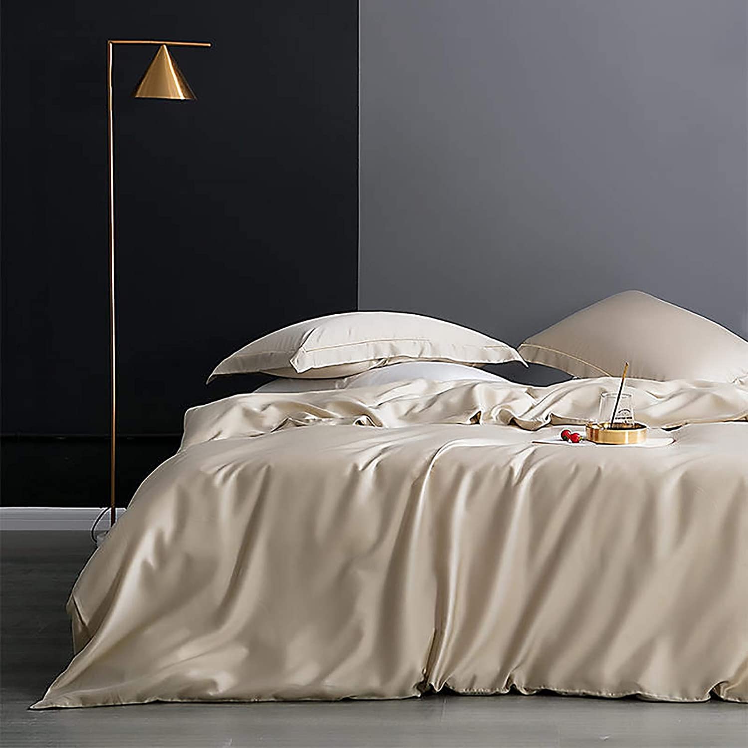 MGEMJMJ Solid Color High Thread Count Sateen Silky Comforter Cover,Egyptian Cotton Duvet Cover,Soft Tencel Quilt Cover Breathable Bedding(Size:220x240cm(87x94inch),Color:Golden)