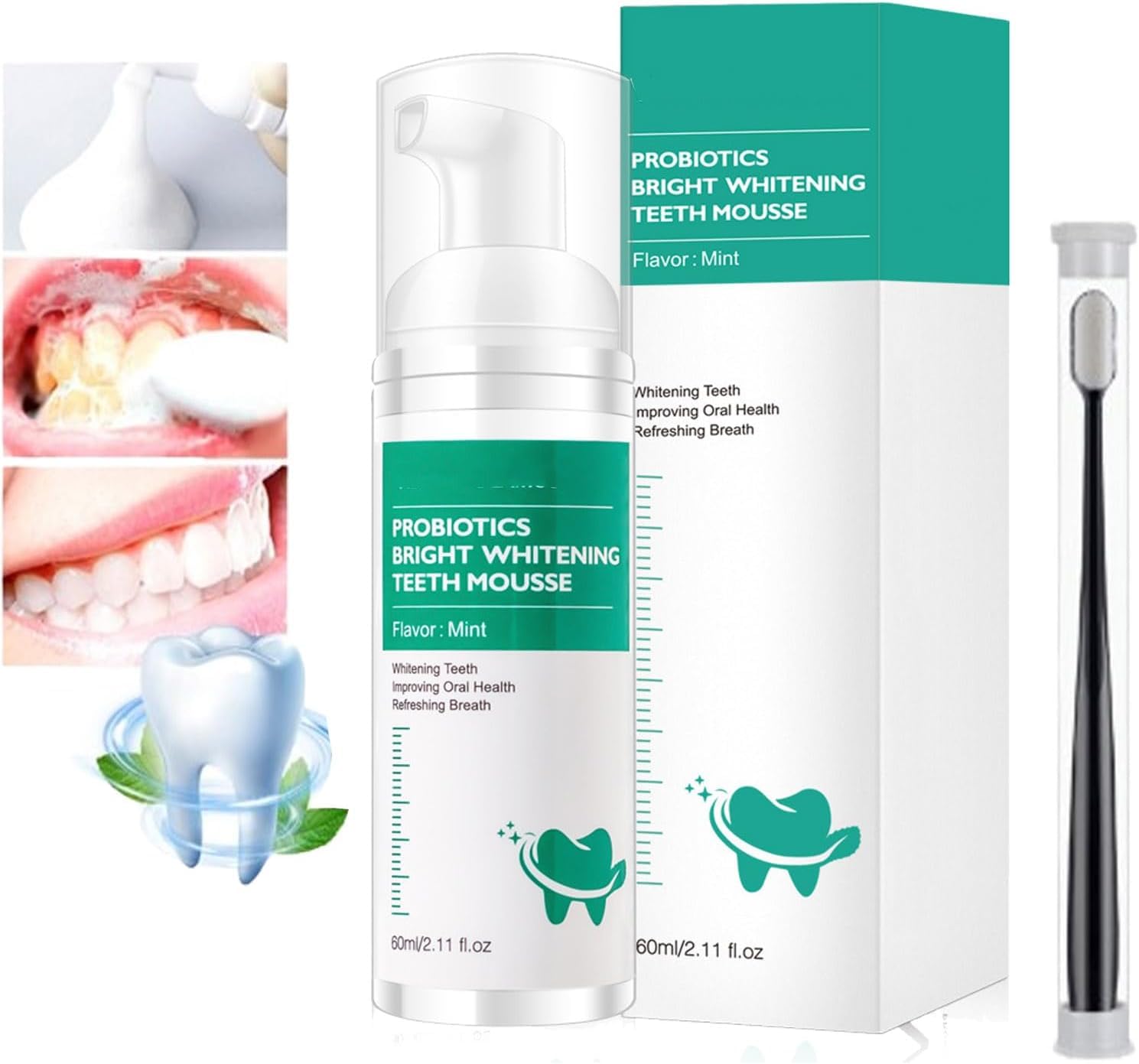 Lenaro Probiotics Bright Whitening Teeth Mousse, 60ml Lenaro Herbal Brightening Oral Repair Mousse, Teeth Whitening Foam Toothpaste, Refreshing Breath Deep Cleaning Toothpaste (1pcs)