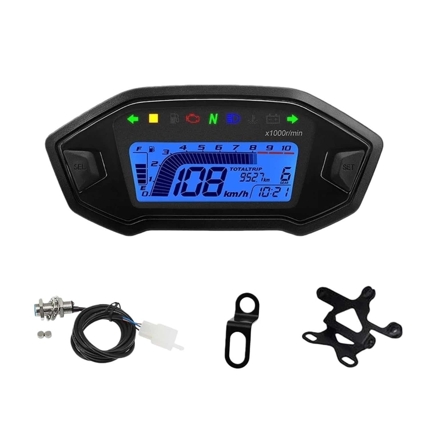 Motorcycle Speedometer Tachometer Universal Motorcycle Speedometer Digital Panel Meter Display Tachometer Speed Odometer Fuel Level Water Temp for 2,4 Cylinder