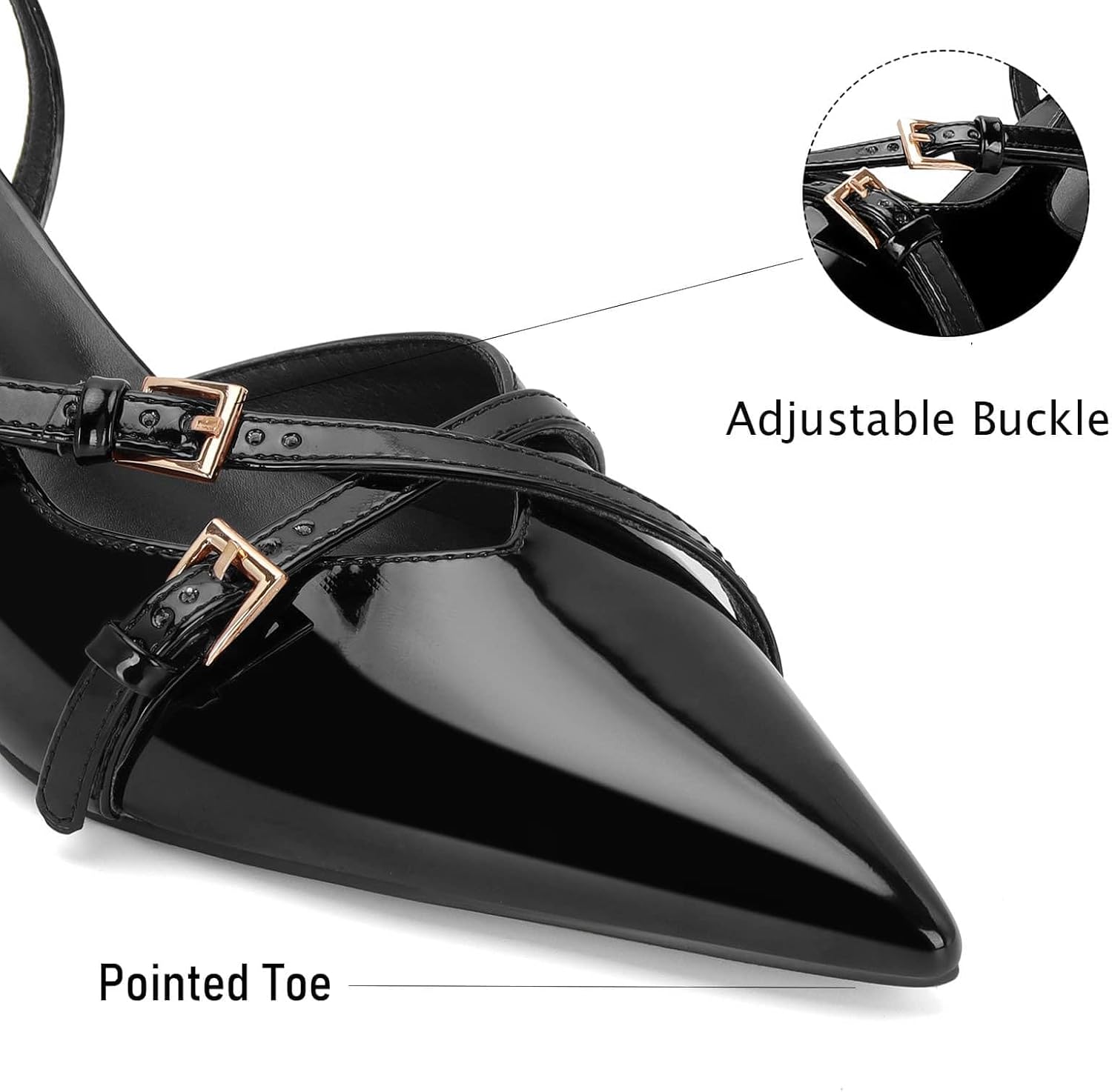 MICIFA Slingback Kitten Heels for Women Pointed Toe Stiletto Heels Slip On Pumps with Buckled Straps Dress Work Pumps Shoes - Image 5