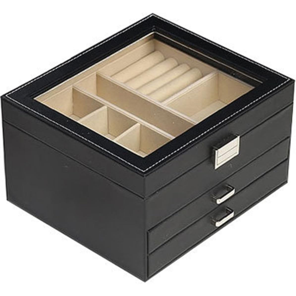 Toyvian Caja de Joyas de 3 Capas Ventana, Organizador Negro
