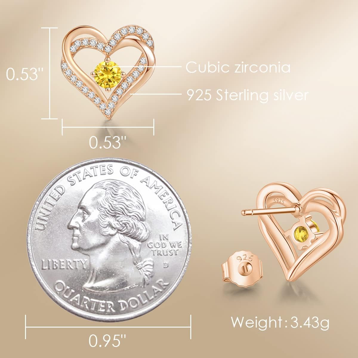 CDE Forever Love Heart Stud Earrings for Women, 925 Sterling Silver Birthstone Heart Stud Earrings Christmas Day Mother's Day Gift Anniversary Birthday Jewelry Gifts for Women Wife Her - Image 5