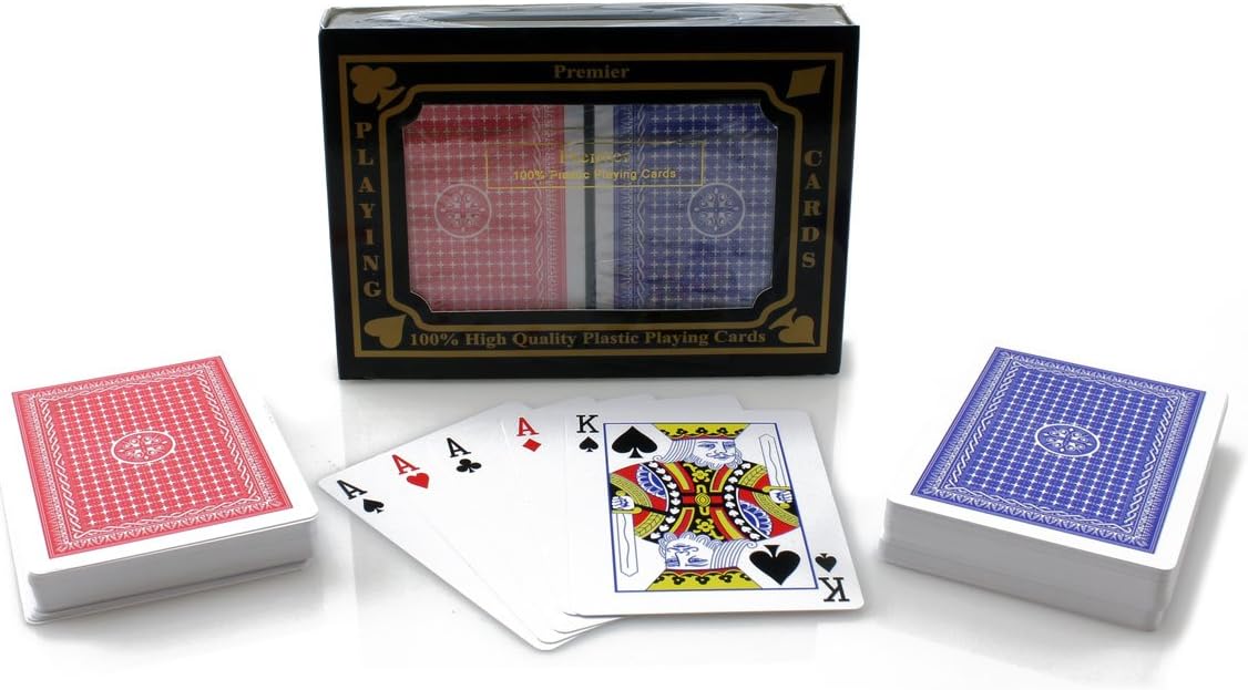 Versa Games Premier Plastic Playing Cards - 2 Decks (Blue and Red) - Poker Size - Regular Index - 100% Plastic Poker Playing Cards