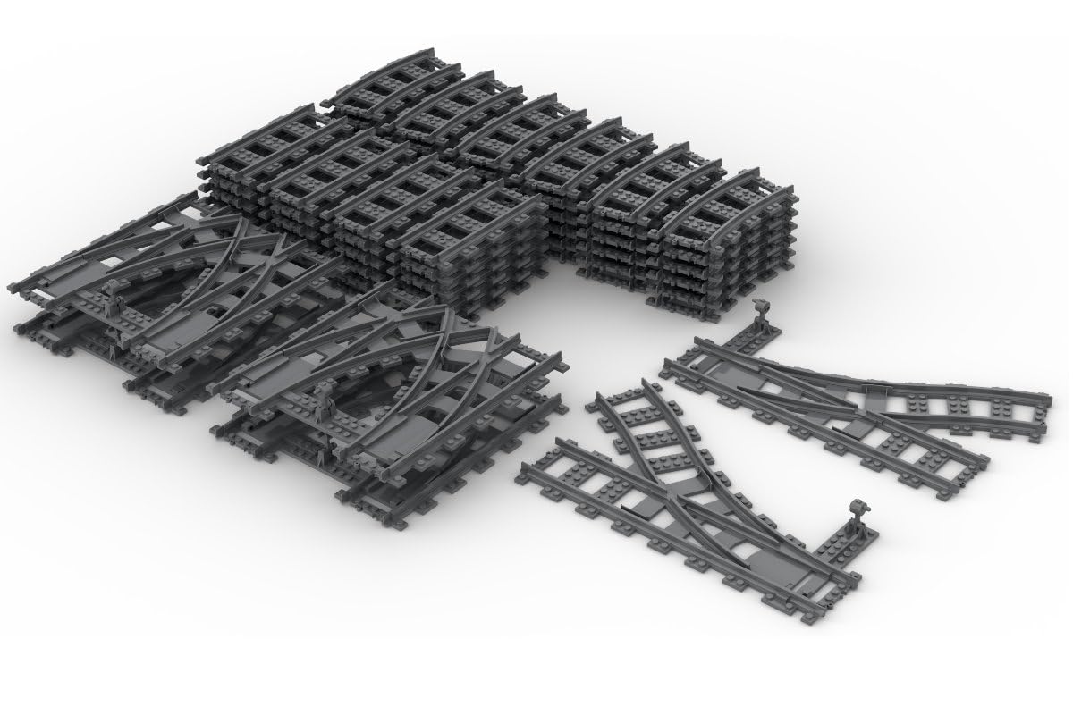 Klemmbausteine Schienen Set für Züge - Eisenbahn Gleise kompatibel mit Lego | Steinchenshop Gleisbausysteme mit hochwertigen Schienen aus formstabilem ABS - passt perfekt in bestehende City Bauwelten