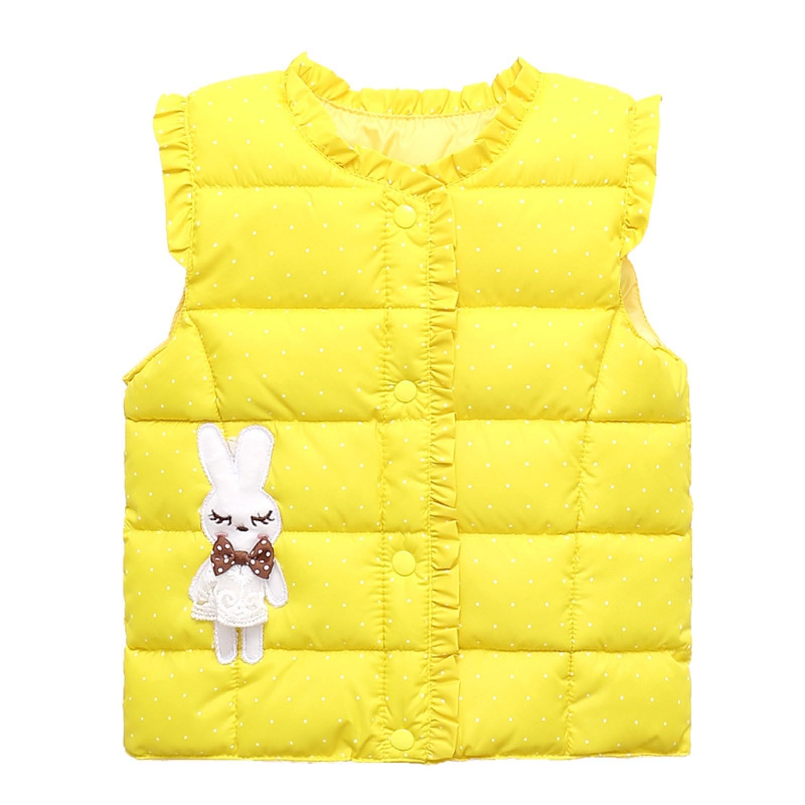 Toddler Baby Cute Ruffle Vest Jacket Kids Girls Cartoo???? Rabbit Print Sleeveless Outerwear Coat Fall (Yellow, 5-6 Years)