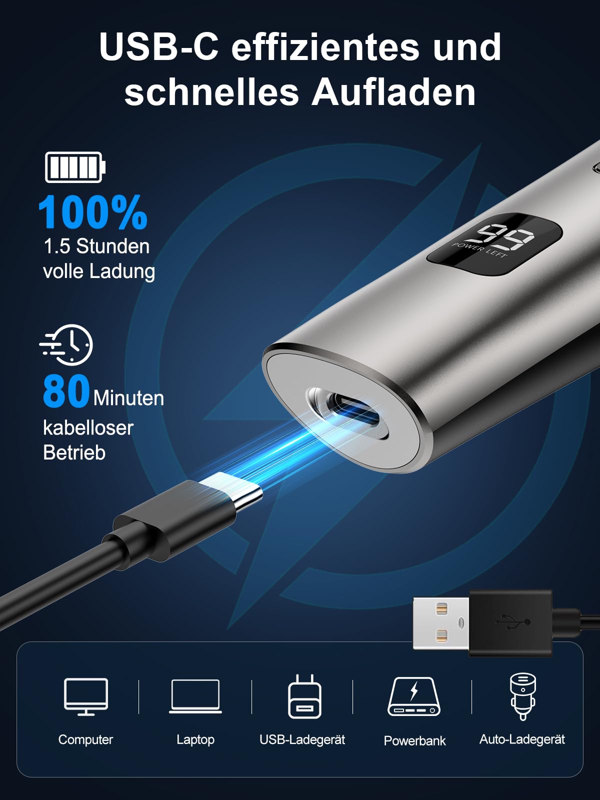Profi Elektrisch Barttrimmer Herren Haarschneidemaschine: VESSTT Haarschneider bartschneider Nasenhaartrimmer Körperhaartrimmer für Männer 11in1 Trimmer Set, USB wiederaufladbar & Wasserdicht Rasierer