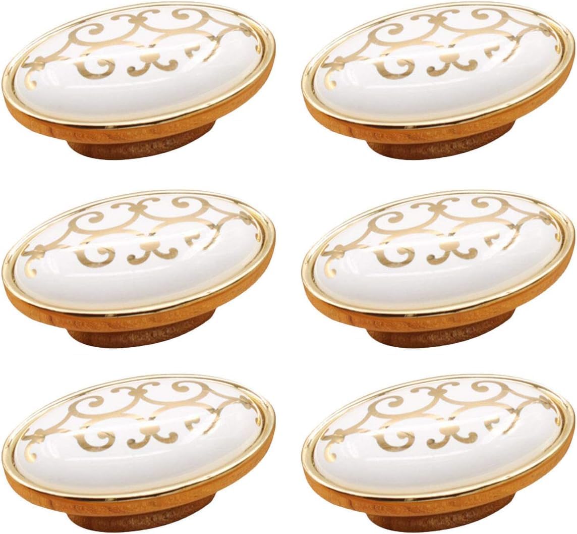 Vintage Ceramic Pull Handle, European Style Ceramic Kitchen Cupboard Cabinet Drawer Door Knobs Dresser Closet Wardrobe Furniture Pull Handle with Screws - 6pcs (Size : Single Hole)