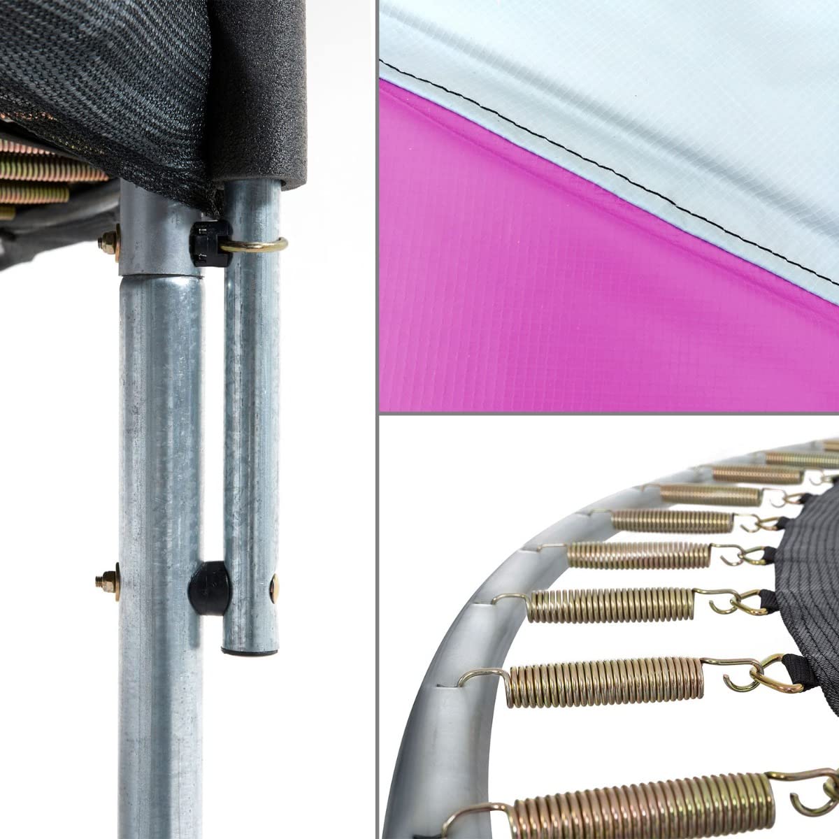 KANGUI Trampoline extérieur Gris/Rose avec Filet, échelle, bâche et kit d’ancrage – Ø250, Ø300, Ø360, Ø430 cm – RALLI