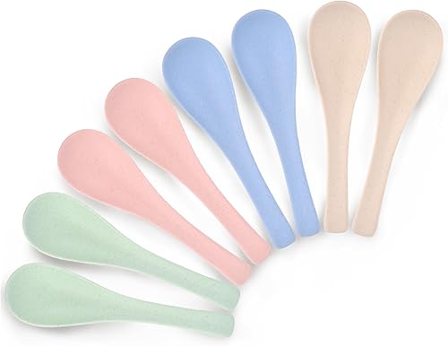 Miniatura 8 de Lnrkai - 8 cucharas de plástico para cena, cuchara de sopa reutilizable portátil, multicolor, ligera, duradera, apta para lavavajillas y microondas