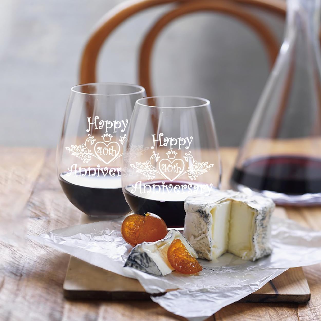 Perfectinsoy Happy 40th Anniversary Wine Glass Set With Metallic Memorial Card - Birthday Wedding Gift for Mom, Dad, Wife, Soulmate, Couple - Funny Milestone - Image 4