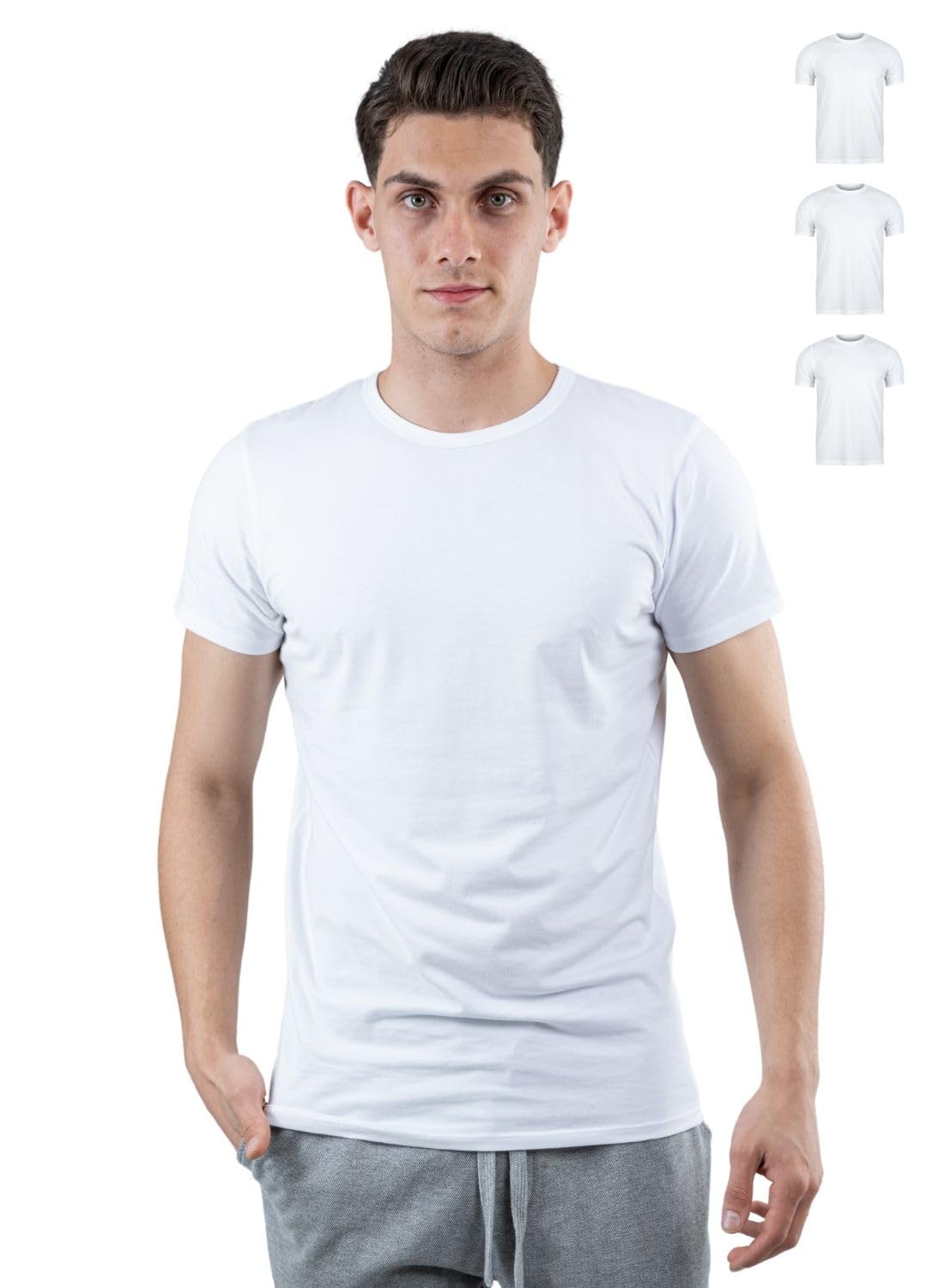 SKIPPER Lot de 3 Stretch T Shirt Homme Col Rond I Maillot de Corps Blanc I Tricot de Corps 95% Coton 5% Élasthanne I sous Chemise Manches Courtes I Label Oeko-TEX®