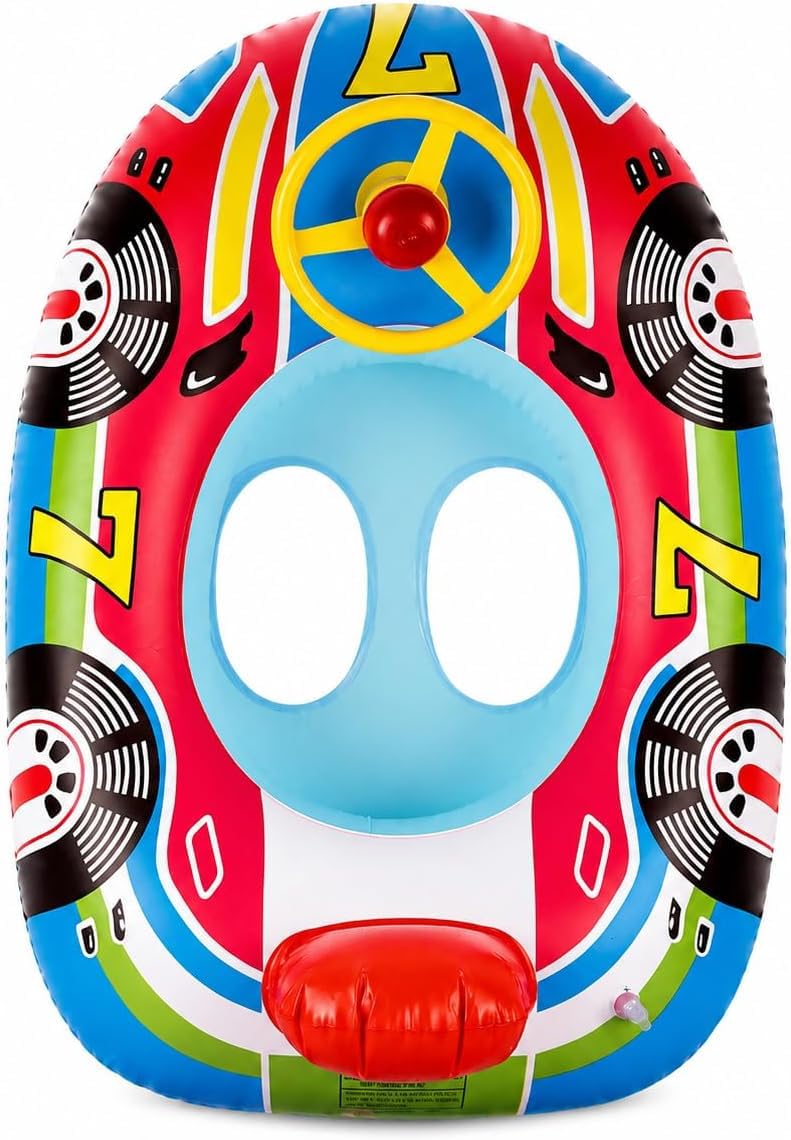 Car-Shaped Inflatable Swimming Pool Float Ring Seat with Handles, Blue