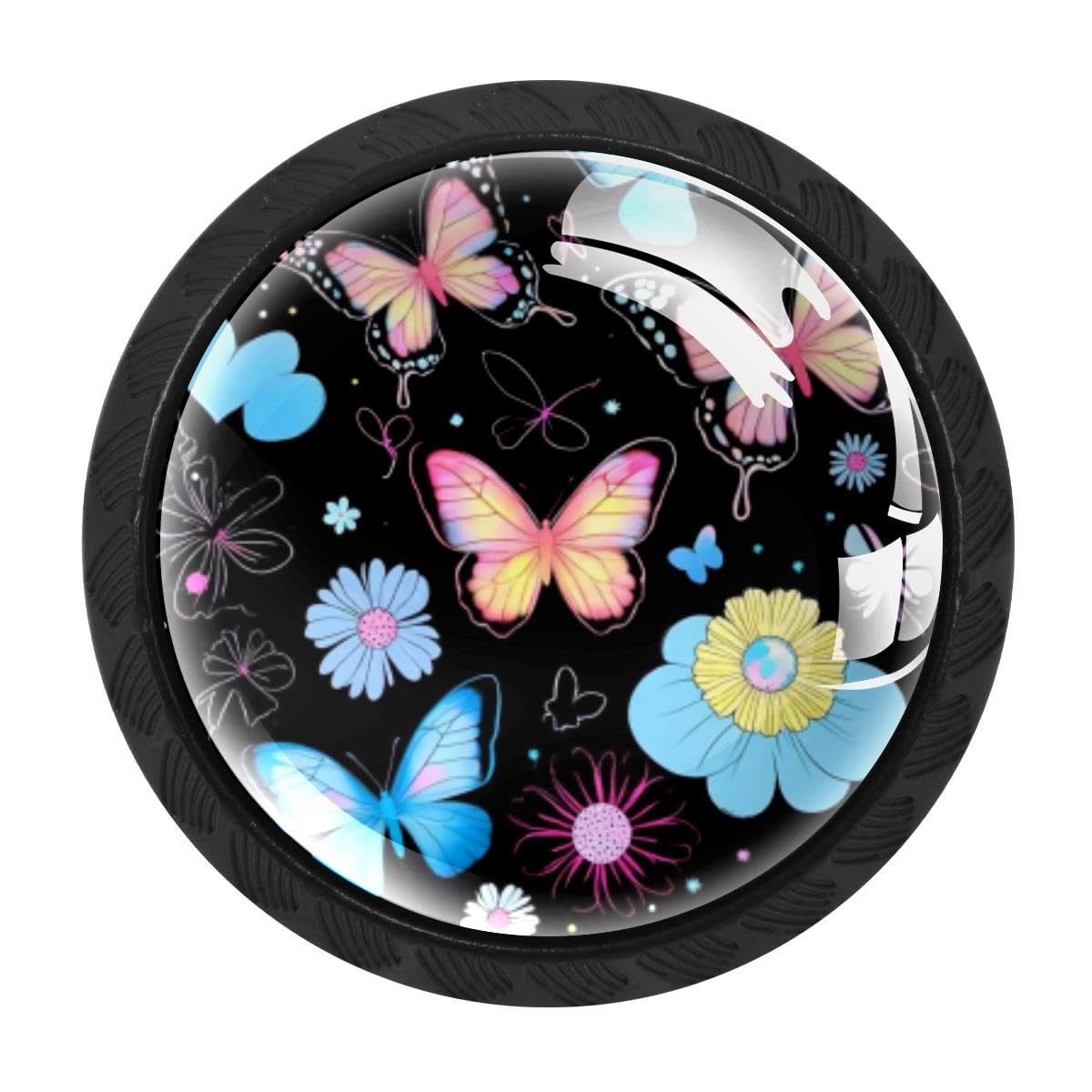 HEOEH 4 PCS Cabinet Knobs, Rainbow Butterflies Drawer Knobs Dresser Handles