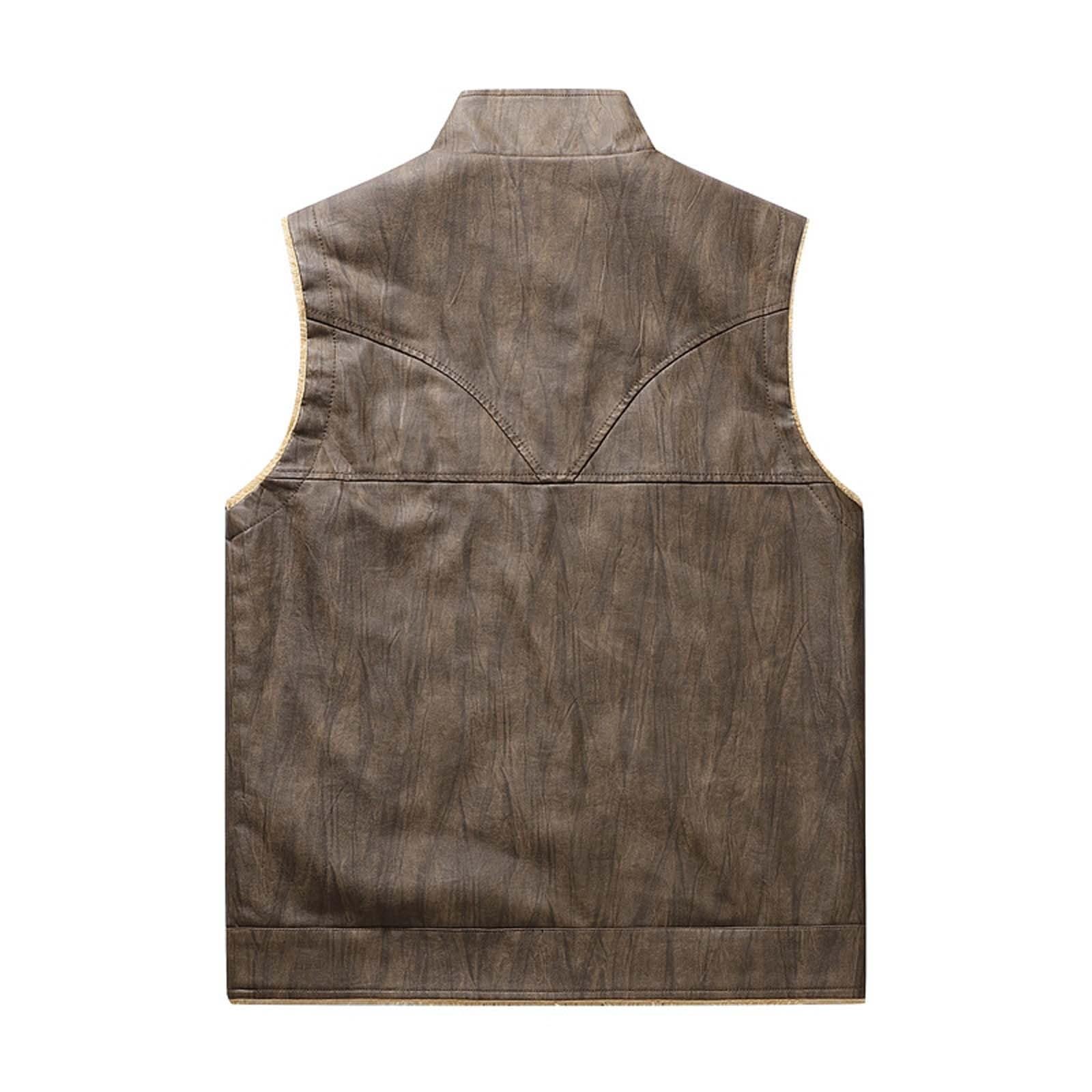 Generisch 2026 Gepolsterte -Lederweste Herren Outdoor-Sport Warmes Unterhemd Schultern Arbeitskleidung Taschenweste (Coffee, XXXL)