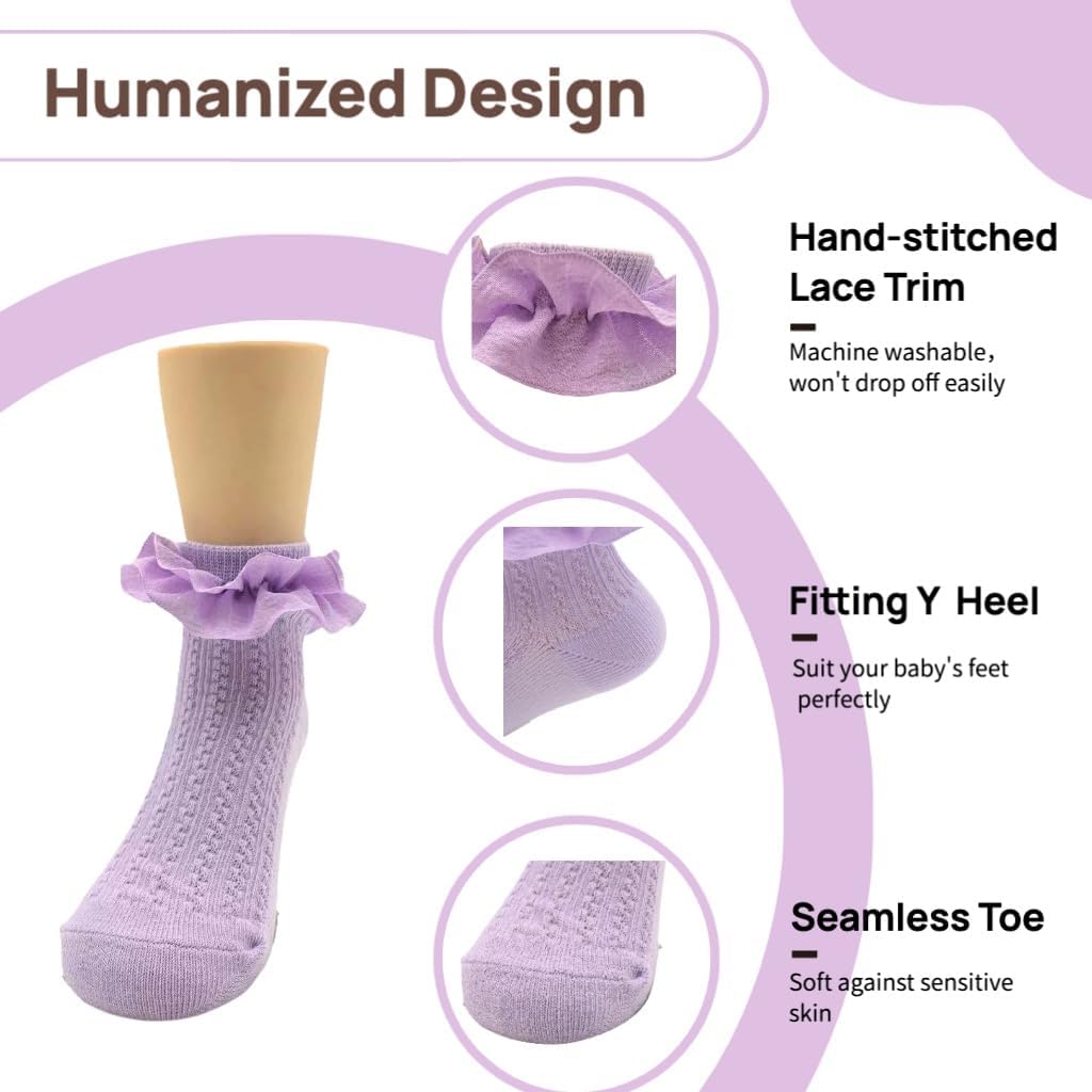 Gwenvenni Little Girls Toddler Kids Lace Ruffle Cute Frilly Cotton Socks - Image 4