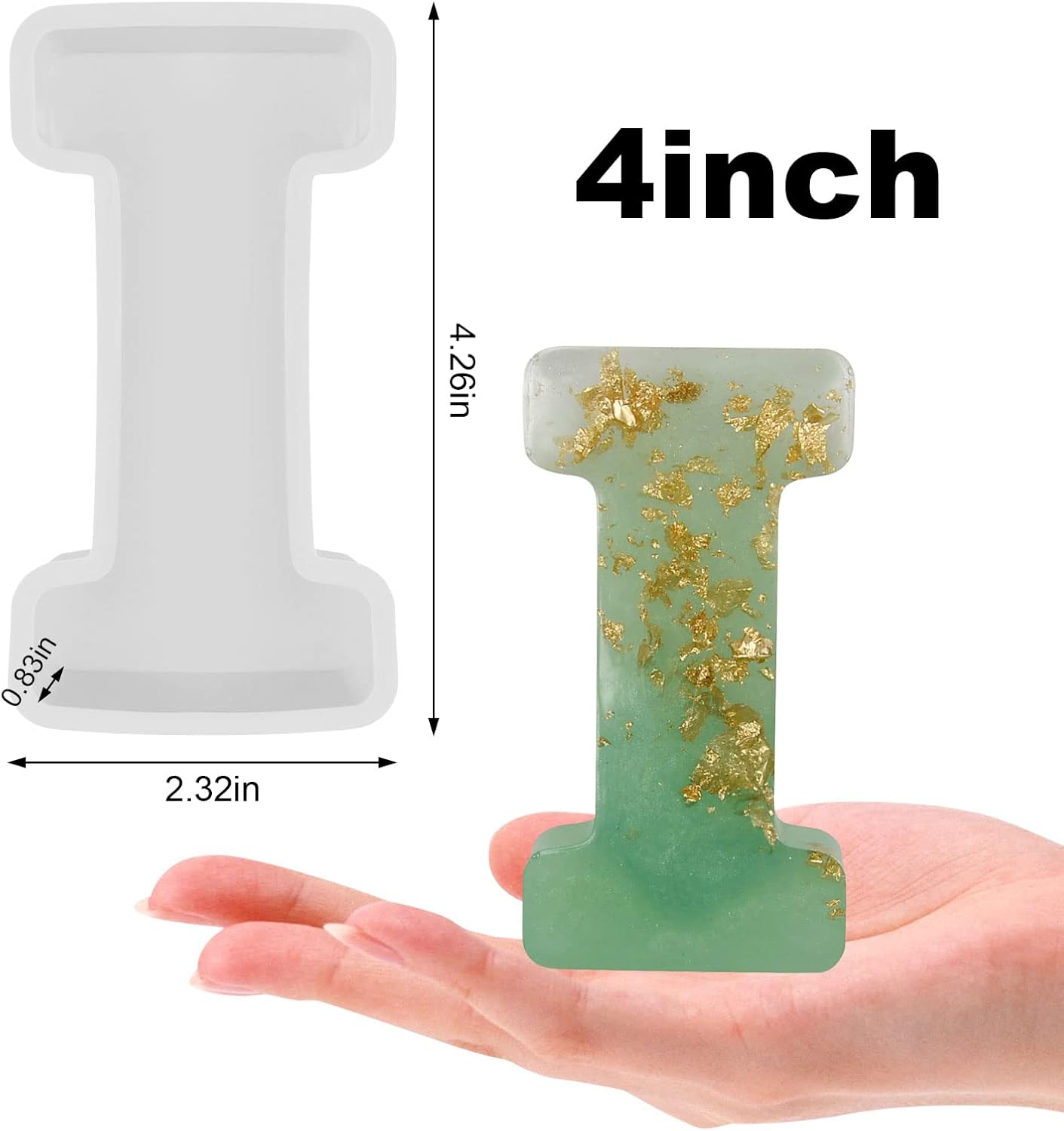Large Letter Molds for Resin, 4 Inch 3D Silicone I Capital Alphabet Epoxy Resin Molds, A to Z Big Resin Letter Molds for Making Letters, Extra Giant Molds, Home Party Decoration, Art Craft Ornaments