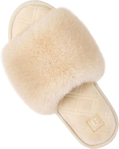 LongBay Pantuflas planas de espuma viscoelástica de piel sintética para mujer, cómodas sandalias de punta abierta