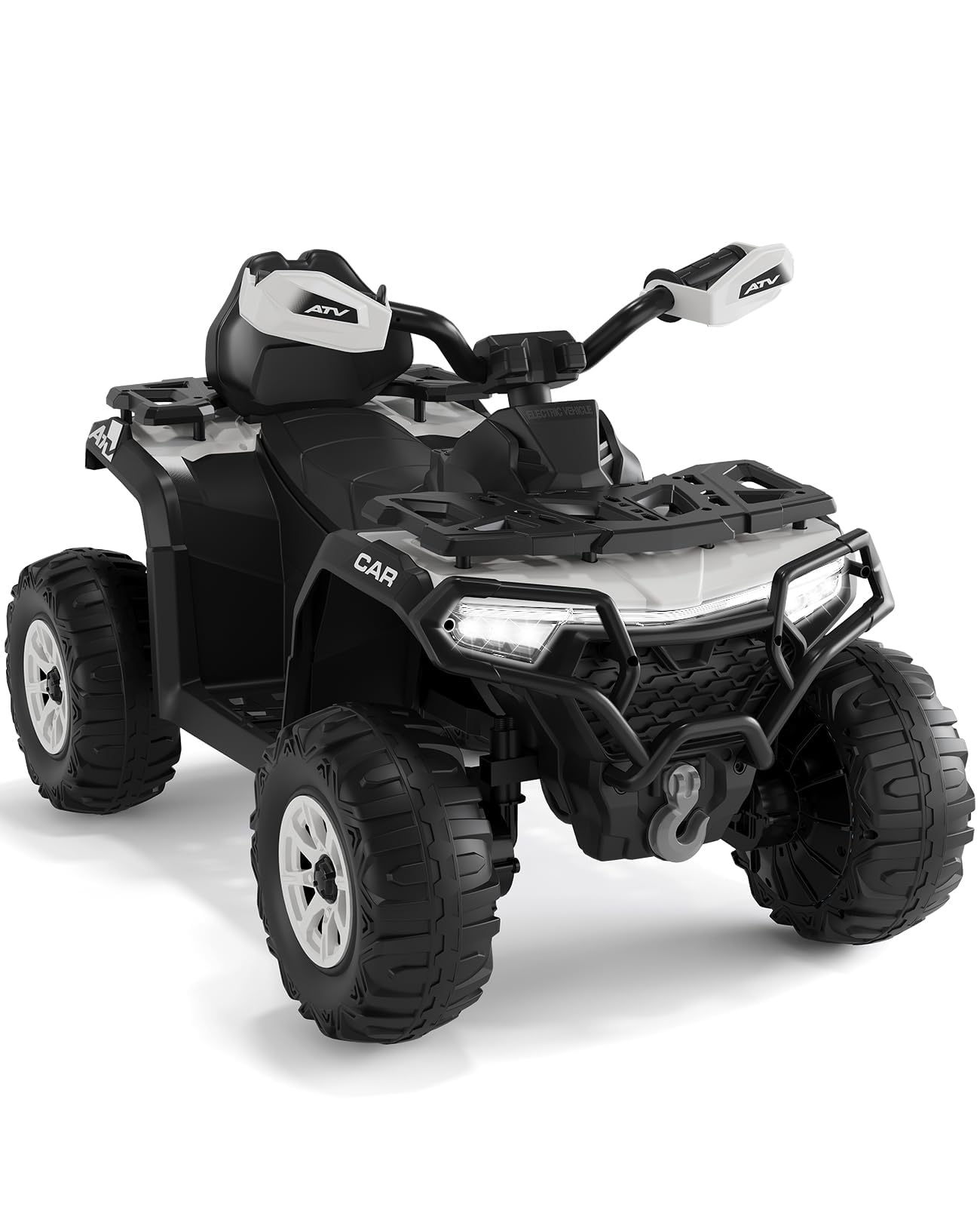 Quad Électrique Enfant 12V, Voiture Électrique pour Enfants, Double Moteur, Télécommande Parentale, Batterie Rechargeable, LED Et Musique, Port USB, Vitesse 3km/h, 3-8 Ans, Blanc