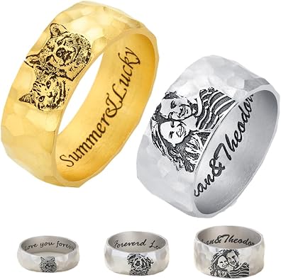 NICEDREAM 5-12mm Custom Photo Portrait Cut Unisex Sterling Silver Band Style Ring with Picture - Silver, Cartoon Theme - Fathers Day, Engagement, Mothers Day