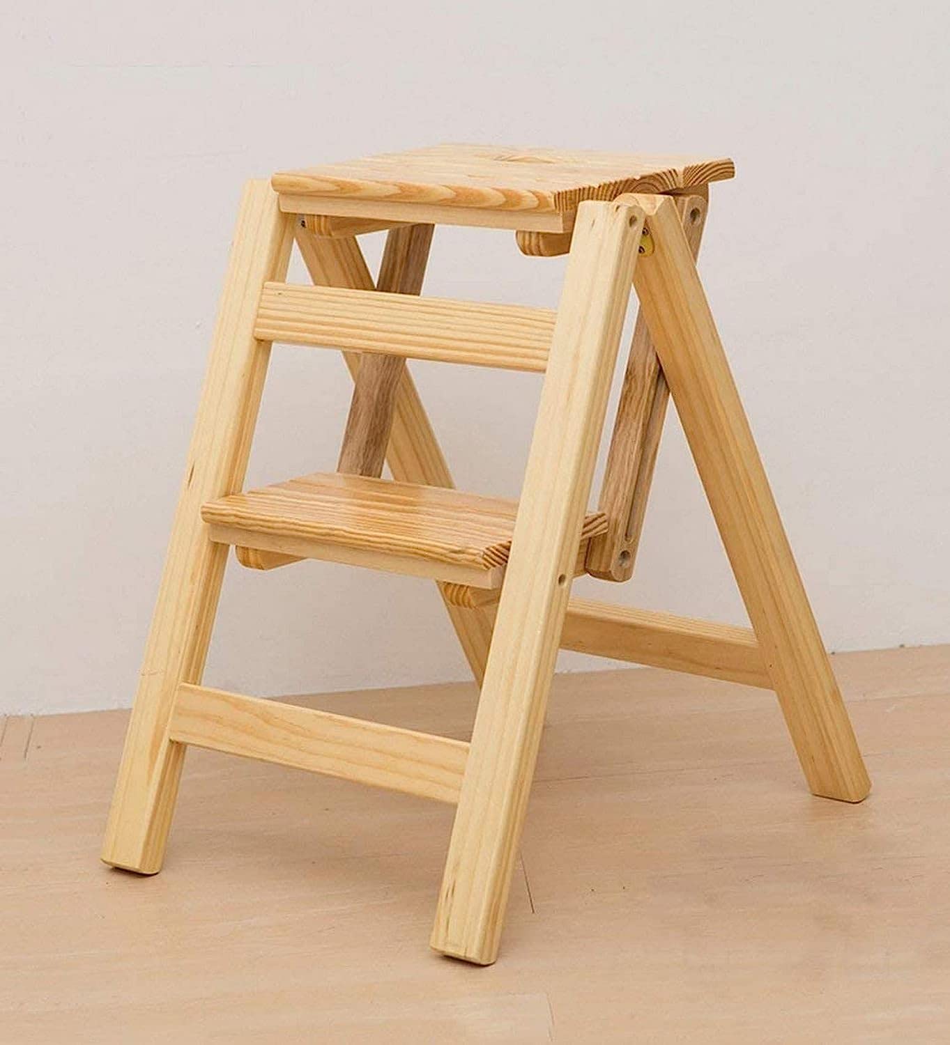 Escaleras escalera ascendente OKUOKA plegable y taburete de madera maciza multiusos para casa