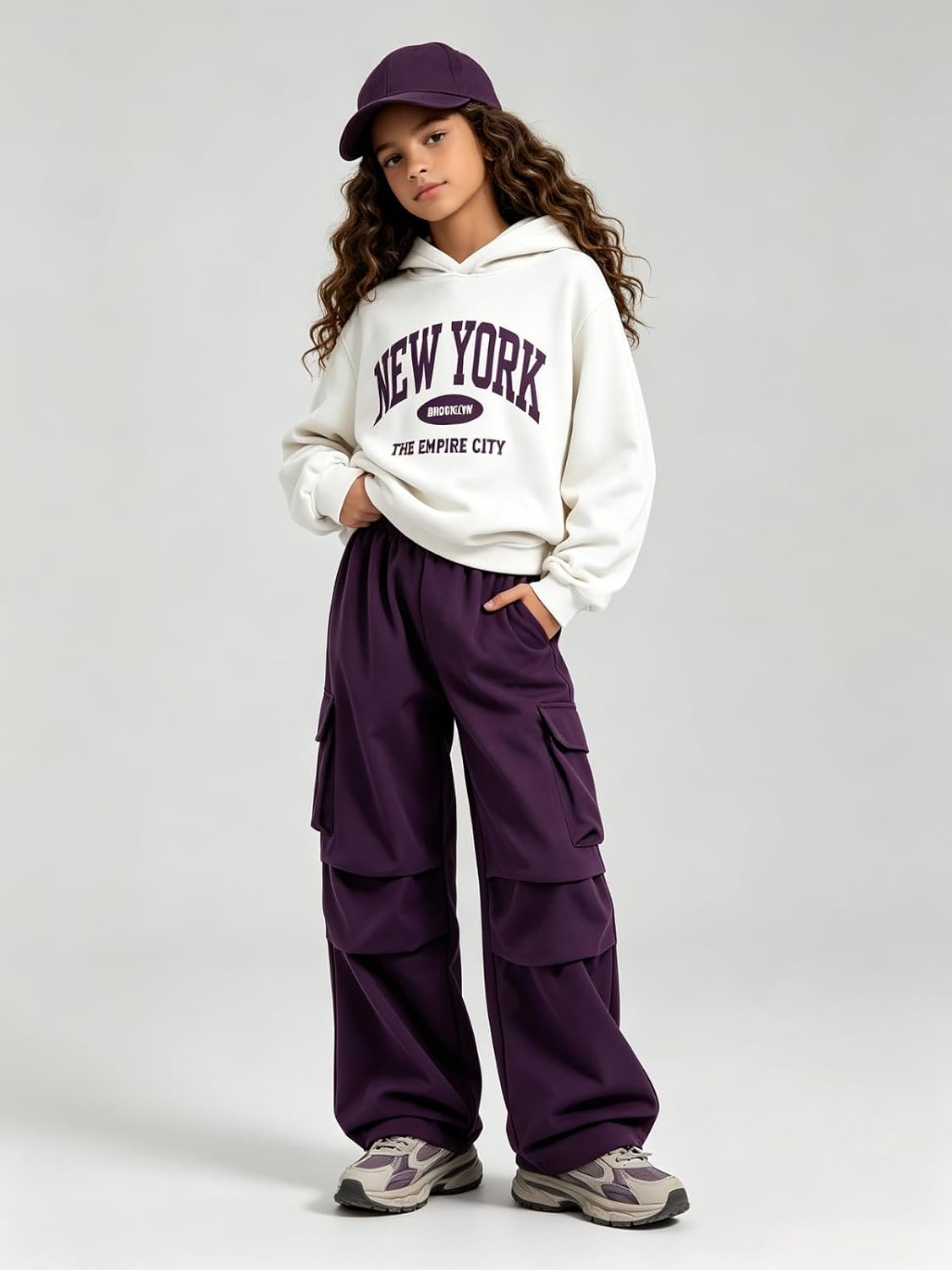 Size 7-14 Year Old Girls Clothes 2 Piece Letter Print Hooded Sweatshirt Cargo Pants Outfits image 3